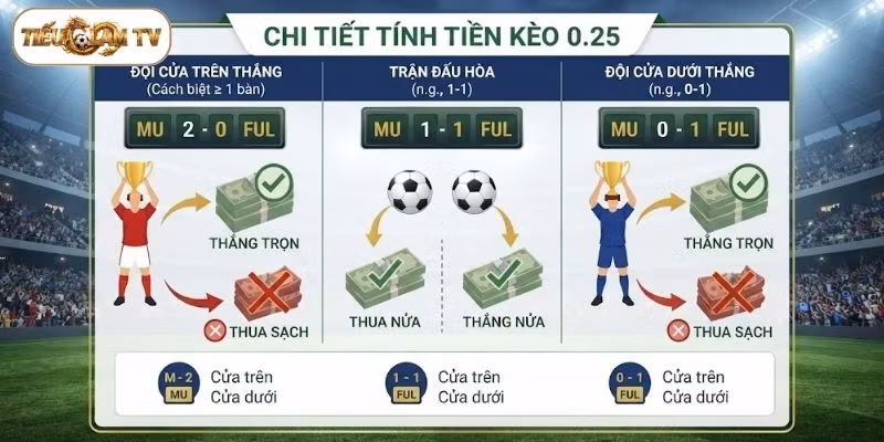 Hướng dẫn đọc và cách tính tiền kèo 0.25